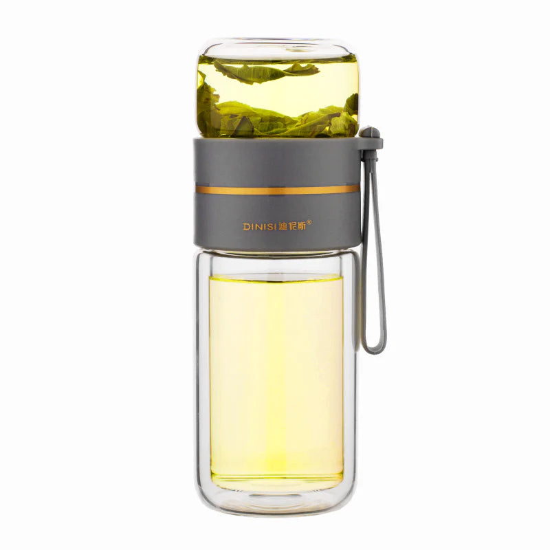 Glass Water Bottle with Tea Infuser Filter Tea Separation Double Wall Glass Bottle Leakproof Water Bottle