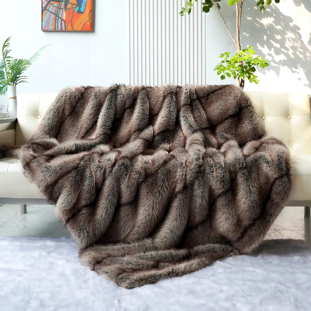 Luxury Faux Fur Blanket High-End Bed Fox Fur Blankets for Beds Plaid on the Sofa Cover Decoration Home Blankets and Throws