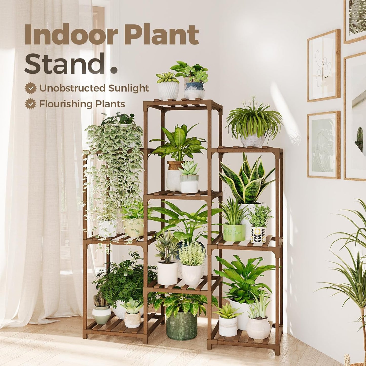 Plant Stand Indoor Plant Stands Wood Outdoor Tiered Plant Shelf for Multiple Plants, Ladder Plant Holder