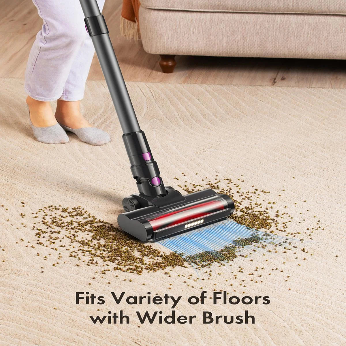 Cordless Vacuum Cleaner, 300W 23Kpa Powerful Suction Vacuum with LED Display, 3 Suction, 48Mins Runtime, Lightweight Stick Cleaner with Sofa Brush for Hard Floor/Carpet/Pet Hair/Car, Black