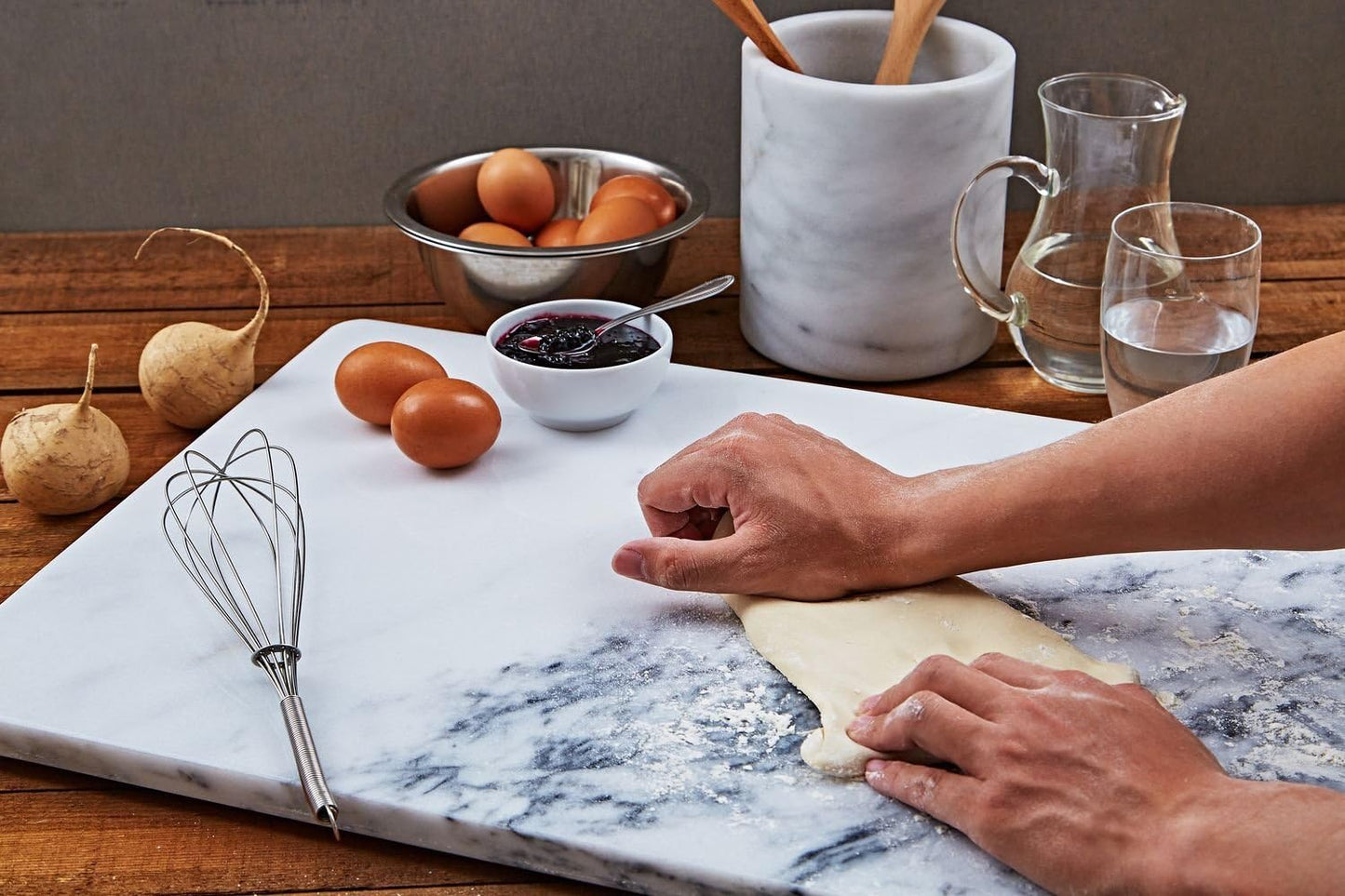 Pastry Board 16X20 Inch Set with Rolling Pin/Wooden Handles 18 Inch(White) Non-Slip Rubber Feets for Stability Perfect for Keep the Dough Cool and Chocolate Tempering(Premium Quality)